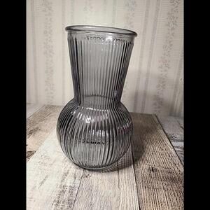 Simple Things Fluted Round Glass Vase for Gift Home Office Decor Smokey Gray NOB